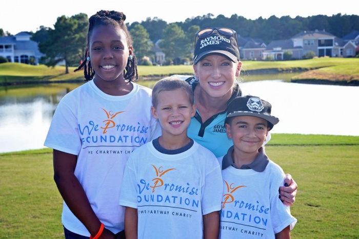 LPGA Player, Brooke Pancake, with We Promise Foundation Heroes Destiny, Aiden, and José at the We Promise Foundation’s 19th Annual Charity Golf Classic