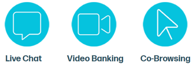 decorative icons for live chat video banking and co-browsing