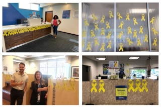 Yellow ribbon fundraiser at Chartway to benefit We Promise Foundation views of yellow ribbons decorating offices and branches