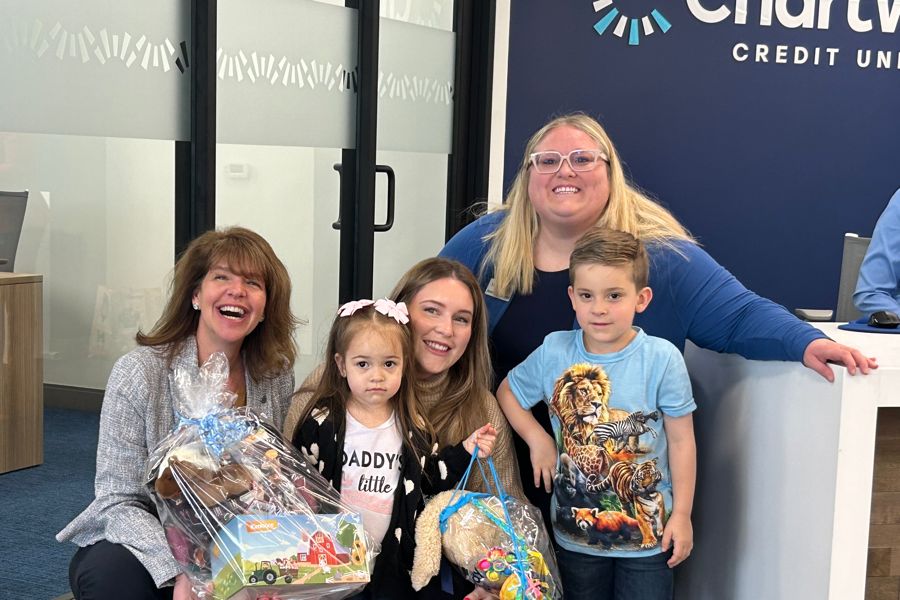 A wish reveal at Chartway Credit union Ferrell Branch